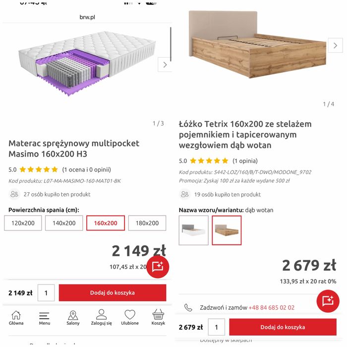 Nowe łóżko Tetrix 160x200 + materac H3 multipocket