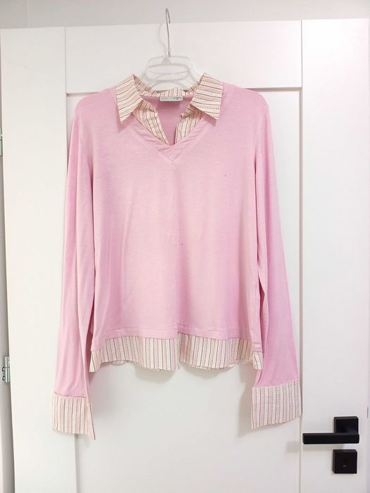 46 48 3XXL biurowa pudrowa bluzka z koszulą damska do biura różowa