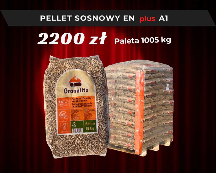 Wysokiej klasy Pellet Granulita -  Sosnowy - Enplus A1 - Paleta 1005KG