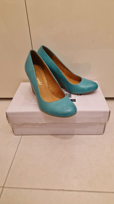 Buty na platformie skóra zielone Szydłowski