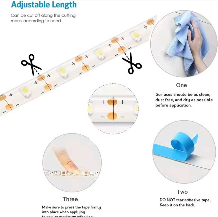 Світлодіодна стрічка 2,3,5м з сенсорним вимикачем, регулюванням яскрав