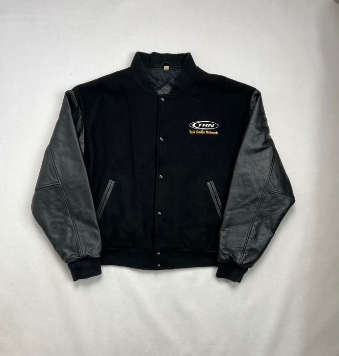 Varsity Jacket Vintage Wełniana + Skórzane Rękawy Boxy Fit