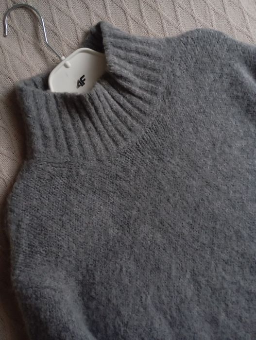 H&M S-M szary owersizowy pudełkowy sweter z wełną i alpaką