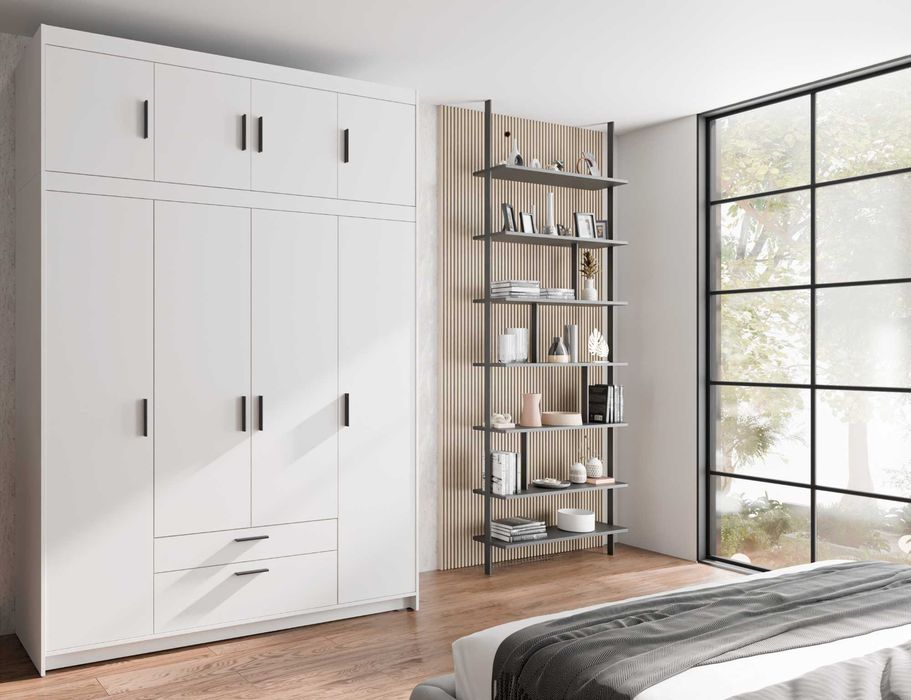 Szafa ELENA 4D z nadstawką 180 X 53 X 245 Biała Dąb Lefkas  Dąb Sonoma