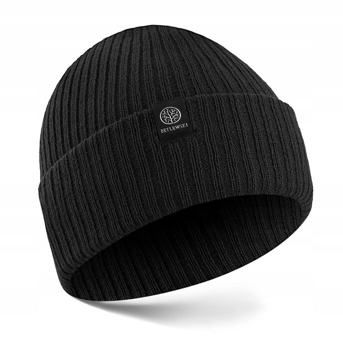 Zestaw Zimowy Męski BETLEWSKI Czapka + Szalik Czarny Ciepły Na Prezent