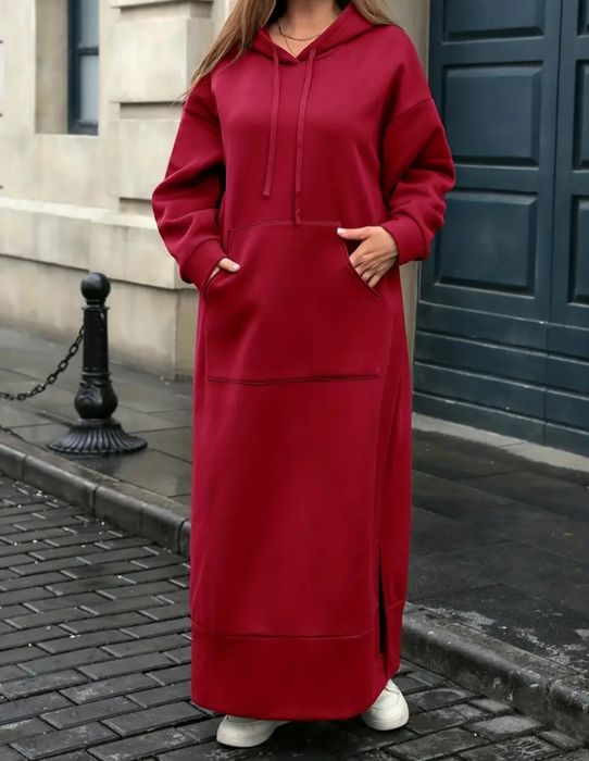 Жіноча тепла сукня- худі с капюшоном великого розміру