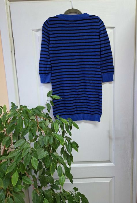 Sweter niebieski w czarne paski 3/4 rękaw miękki długi Mohito M (38)