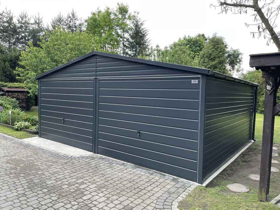 Garaż blaszany 6x5 grafit, antracyt. PROFIL OCYKOWANY.