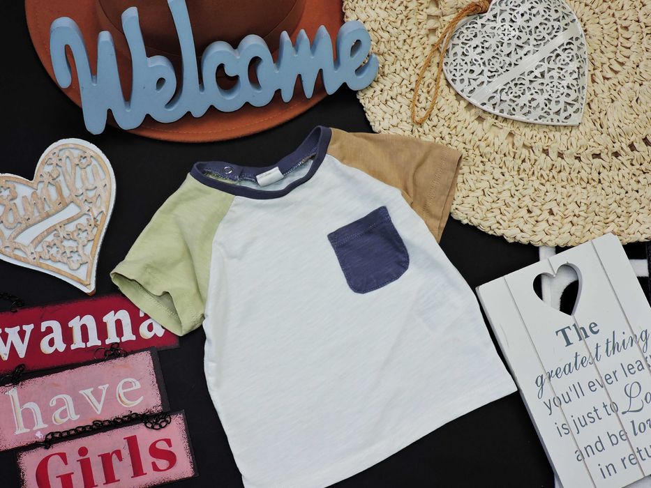 H&M - t-shirt trio color kieszonka r 74