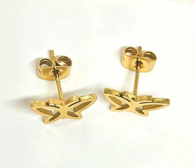 Nowe Złote Kolczyki Stal Chirurgiczna 316L Ozdobne Motylek