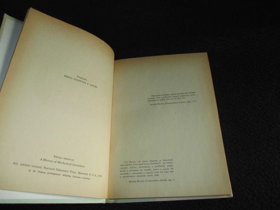 Livro História das Invenções Mecânicas 1º volume Abbott Payson Usher