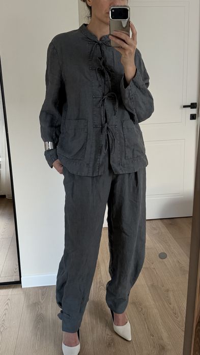 Льняний костюм Zara сірий, графіт, S-M