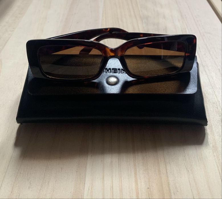 Rectangular Brown Sunglasses + leather case