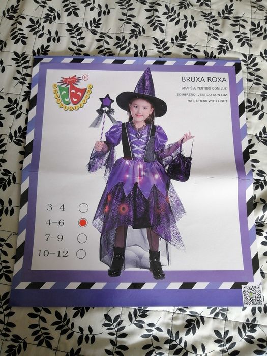 Halloween Roupa e acessórios bruxa menina 4-6 anos