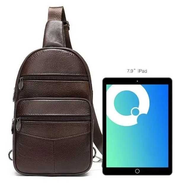 Стильна чоловіча шкіряна сумка, коричнева з натуральної шкіри, Польща