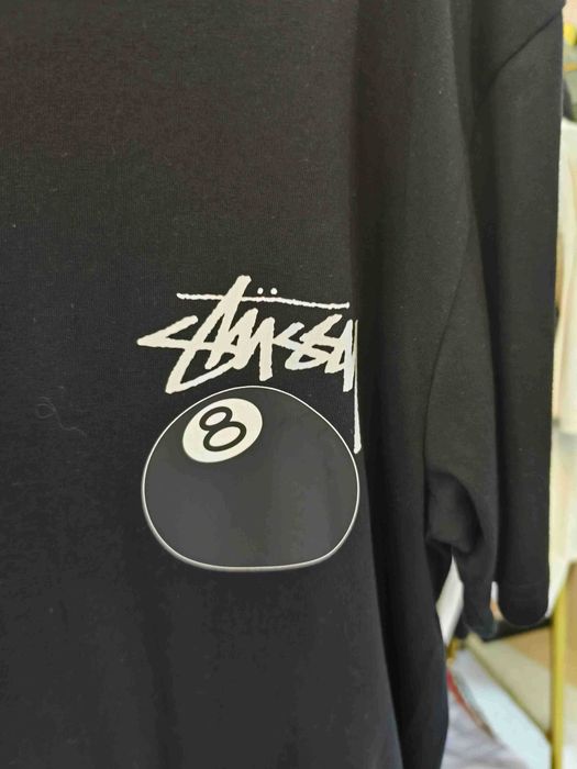 Stussy，Męska czarna koszulka z nadrukiem letnim, rozmiar M