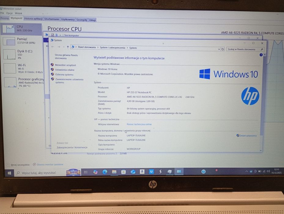 Laptop HP Notebook 255 g7 AMD A6-9225 4/256 Komis Madej Sc