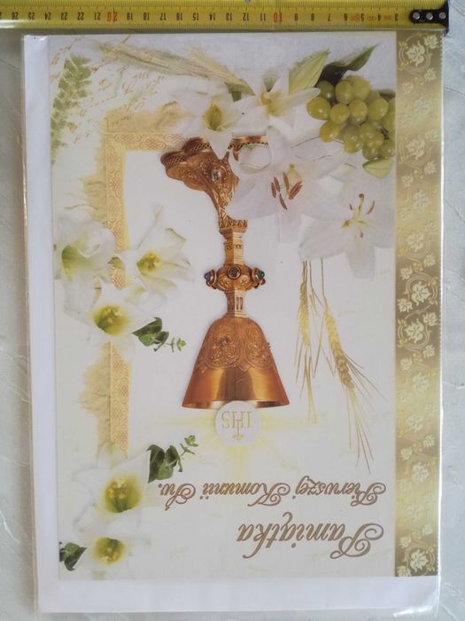 Kartka XL z życzeniami I Komunia Święta