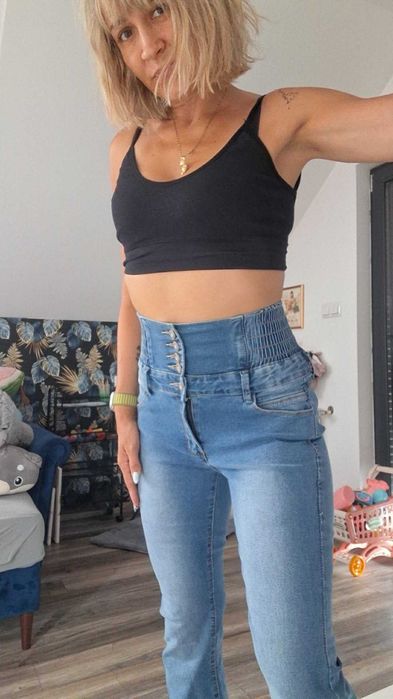 Fashion Spodnie jeans dzowny push up wysoki stAn M