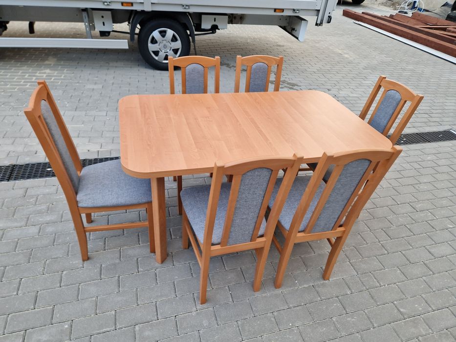 Nowe: Stół 80x140/180 + 6 krzeseł,  OLCHA + SZARY, dostawa cała PL