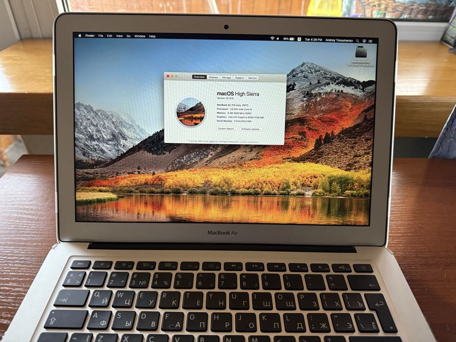 Macbook air 13’ 2017 A1466 128SSD 8RAM 34 цикла в ідеалі батарея 97.6%