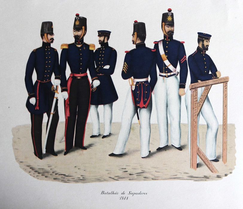 Uniformes do Batalhão de Sapadores 1848 prancha colorida