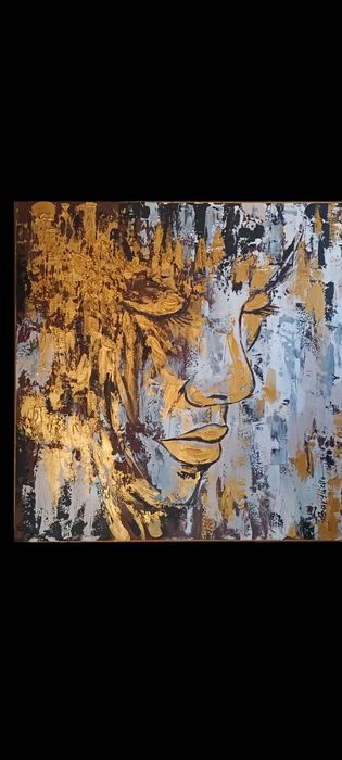 Abstrakcja złota dziewczyna 90x90 duży obraz malowany struktura