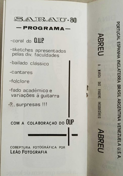 Brochura Sarau Queima das Fitas 1980 - Universidade do Porto