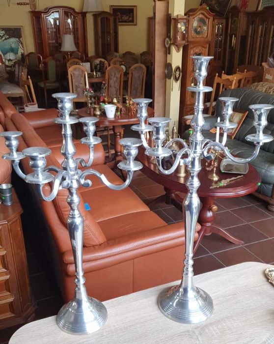 Świecznik 5cio ramienny metalowy , platerowany wys.70cm.