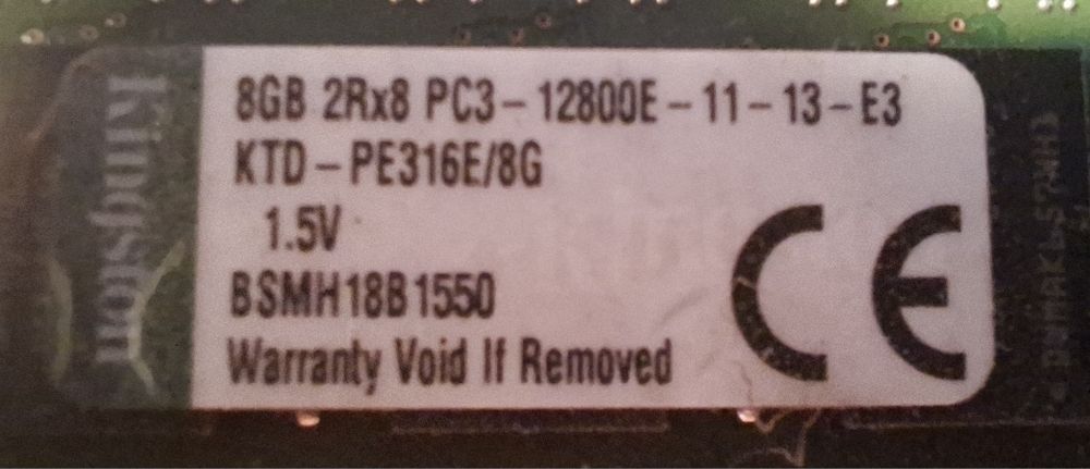 Pamięć 8GB 2Rx8 PC3 - 12800E - 11 - 13 - E3