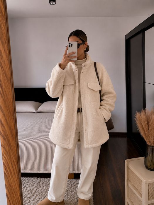 Kremowa kurtka misiek baranek jesienna  oversize M neo noir