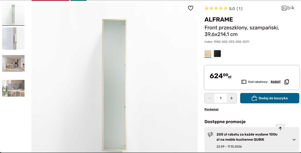 ALFRAME 2x Fronty do szafy lub kredensu itp przeszklony, szampański, 39,6x214,1 cm