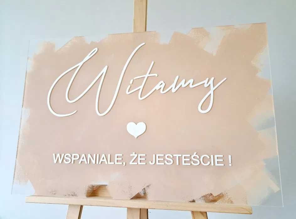 tablica powitalna beż pleksi plexa witamy wspaniale, że jesteście