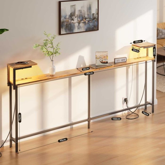 Nowa konsola / stolik / półka / 180x74x20cm / LED / USB / Vintage / W596!