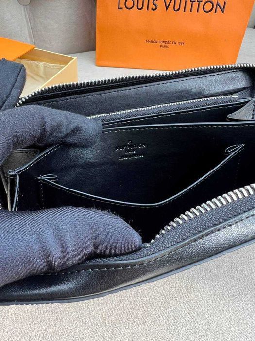 Кожаный органайзер Louis Vuitton черный кошелек Луи Виттон клатч k425
