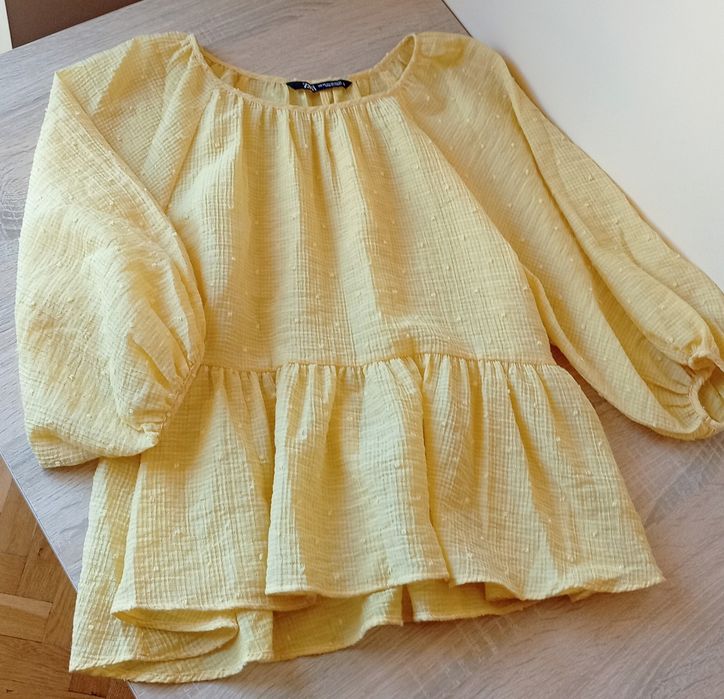 Żółta bawełniana bluzka z falbanką, ZARA, rozmiar XS