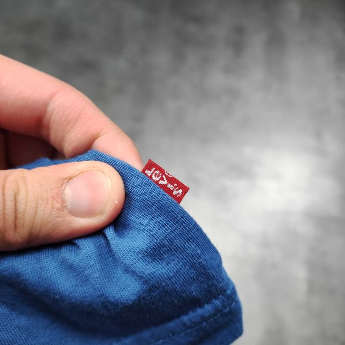MĘSKA PREMIUM Koszulka Levis Niebieska Nadruk Bawełna Duże Logo