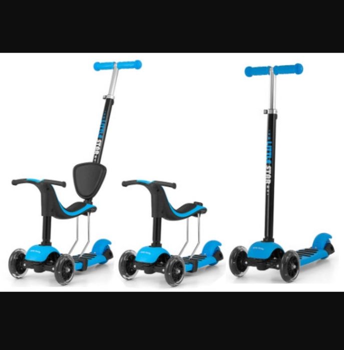Milly Mally SCOOTER LITTLE 3w1 Star Blue rowerek jeździk hulajnoga