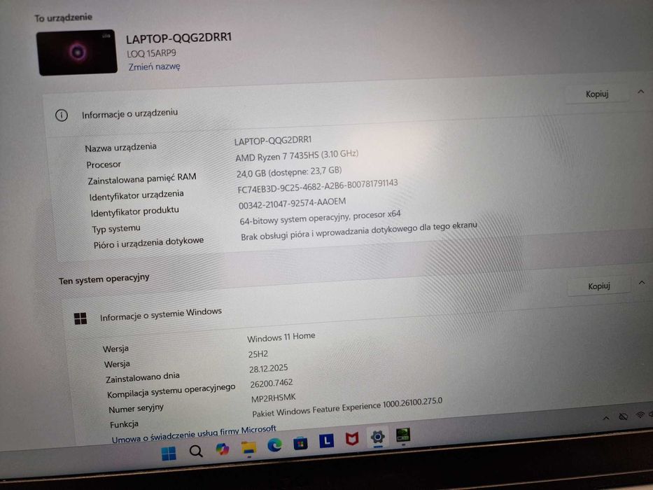 Lenovo LOQ 15ARP9/ R7 7435HS/ 24GB DDR5/ 512GB/ RTX 4050 6GB/ Grade A