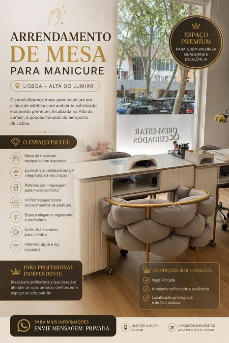 Aluguer de mesa para Manicure em Clínica Premium – Alta do Lumiar (Lisboa)