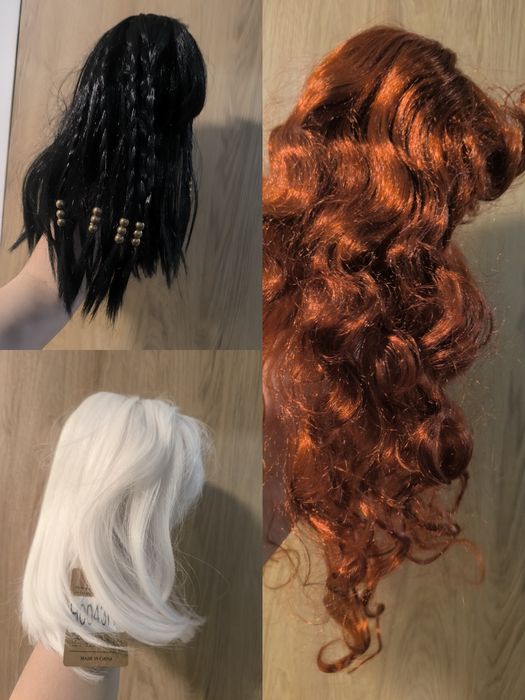 Zestaw peruk: Kleopatra, czerwone loki - Lady Steampunk, biały bob