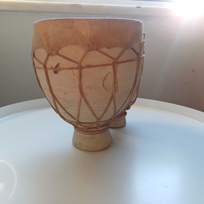 tambor decorativo cerâmica e pele