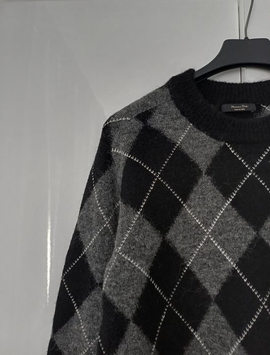 Massimo Dutti wełniany sweter damski w romby czarny szary wełna alpaka viral