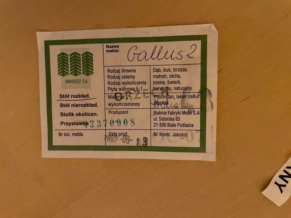 stół prostokątny, rozkładany 120-240/90, drewno, seria Gallus