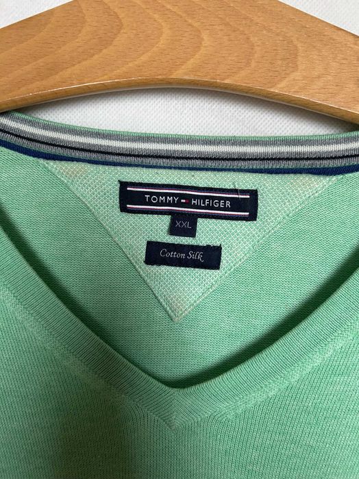 Tommy Hilfiger _ Miętowy lekki sweter w serek XXL _ cotton & silk