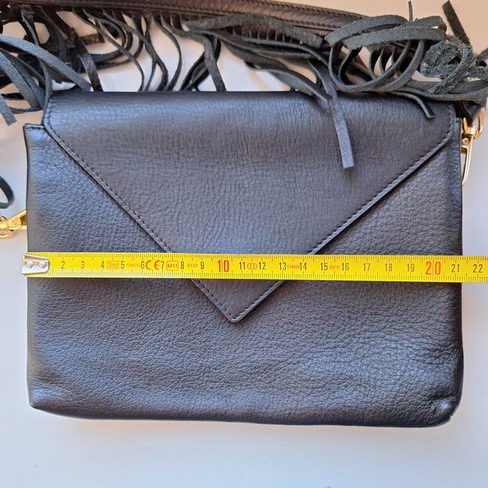 Czarna skórzana kopertówka torebka boho torebeczka