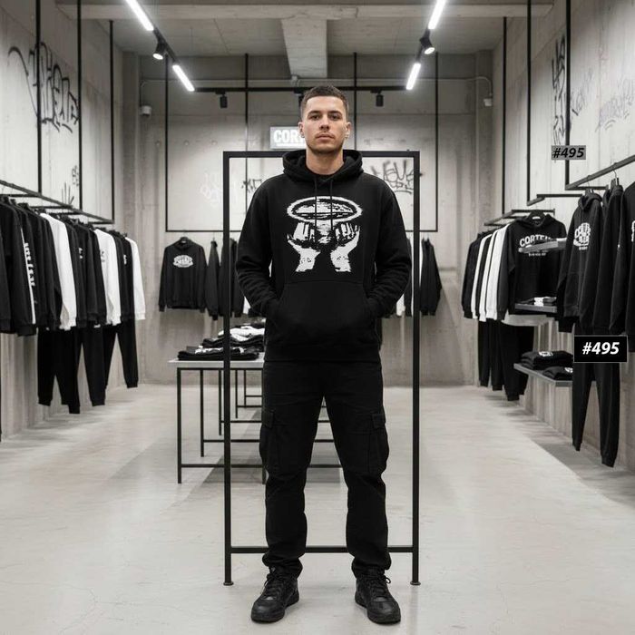 Толстовка Черная Corteiz Crtz Hands • Худи Мужское Кортез Руки • XS S M L XL XXL