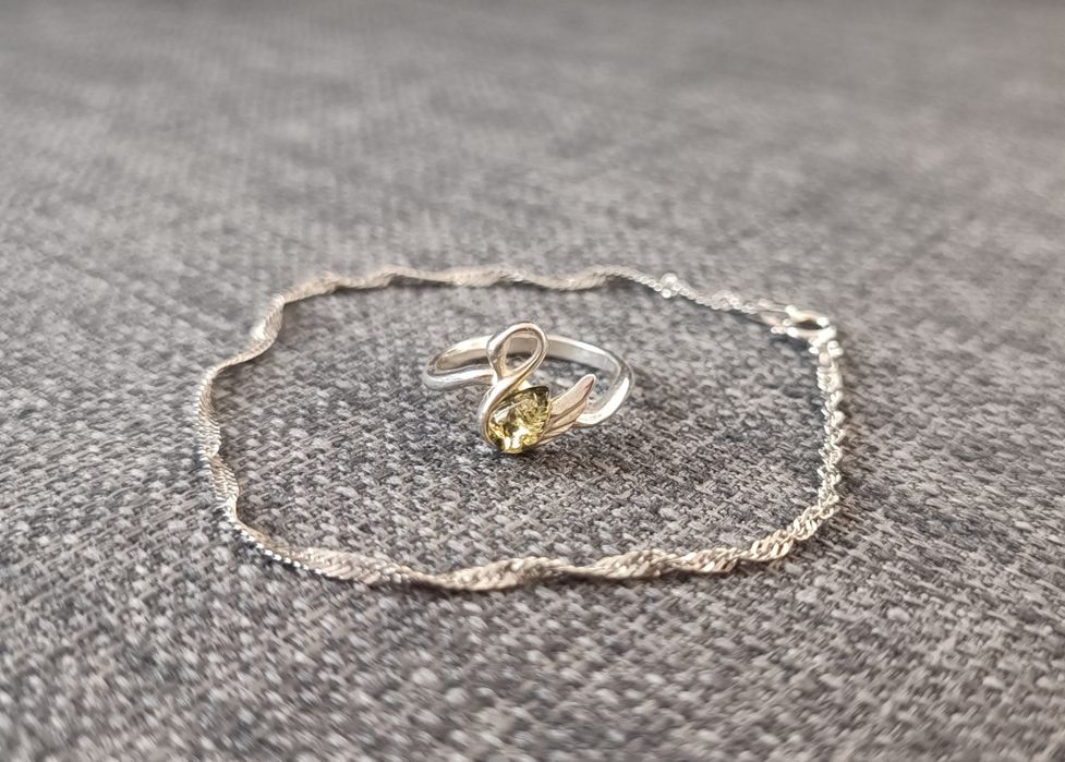 Srebro 925. Zestaw biżuterii, pierścionek z bransoletką. Okazja!