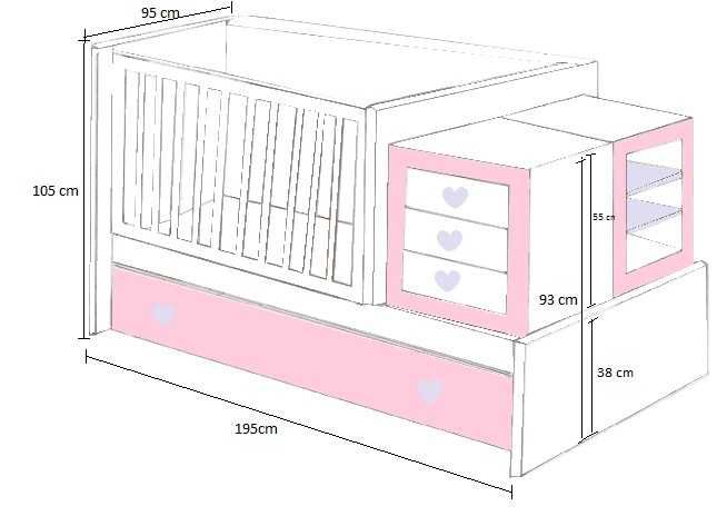 Mobília quarto menina com berço convertível em cama