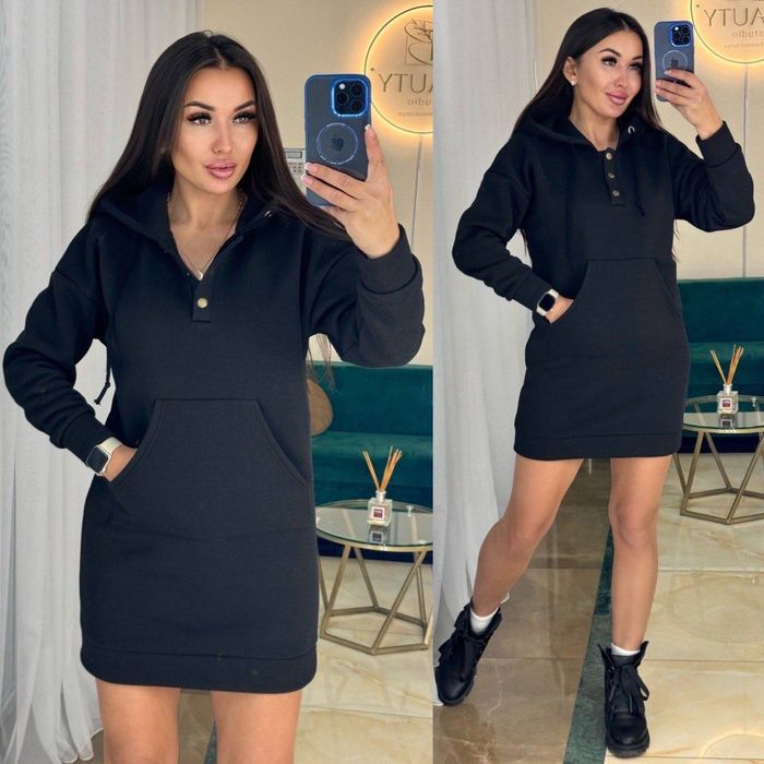 Тепле подовжена сукня туніка худі на флісі 42-52